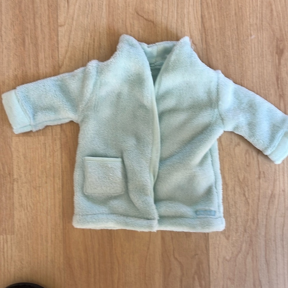American girl doll robe in aqua fleece.  No tie.  18” doll size.